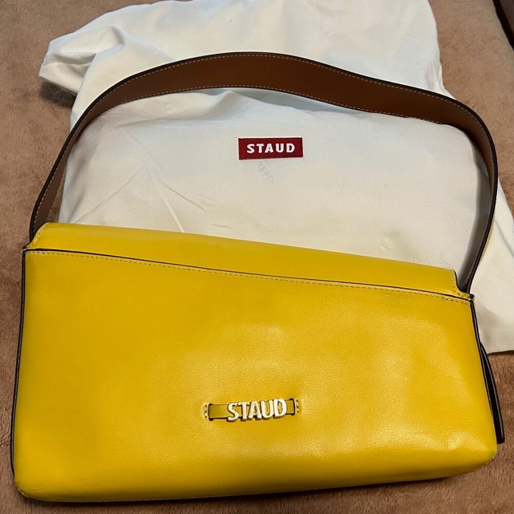 Iconic STAUD "Acute" Napa Leather Shoulder Bag in Goldie/Tan, NWT - Picture 5 of 13